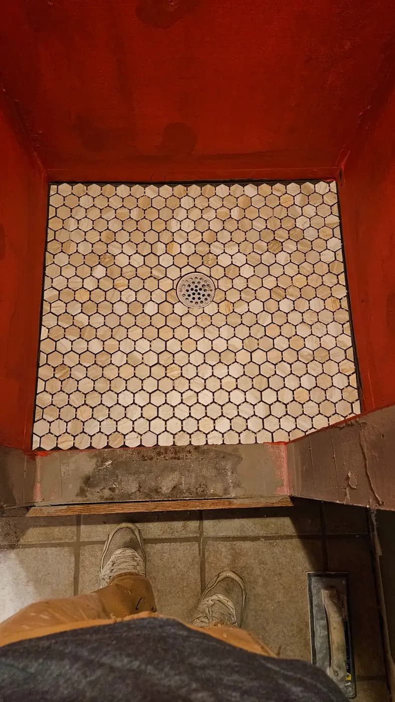 Walk-in shower during construction